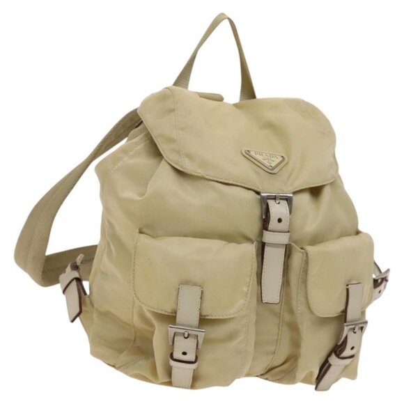 PRADA Backpack Nylon Beige Silver Auth - Picture 1 of 16